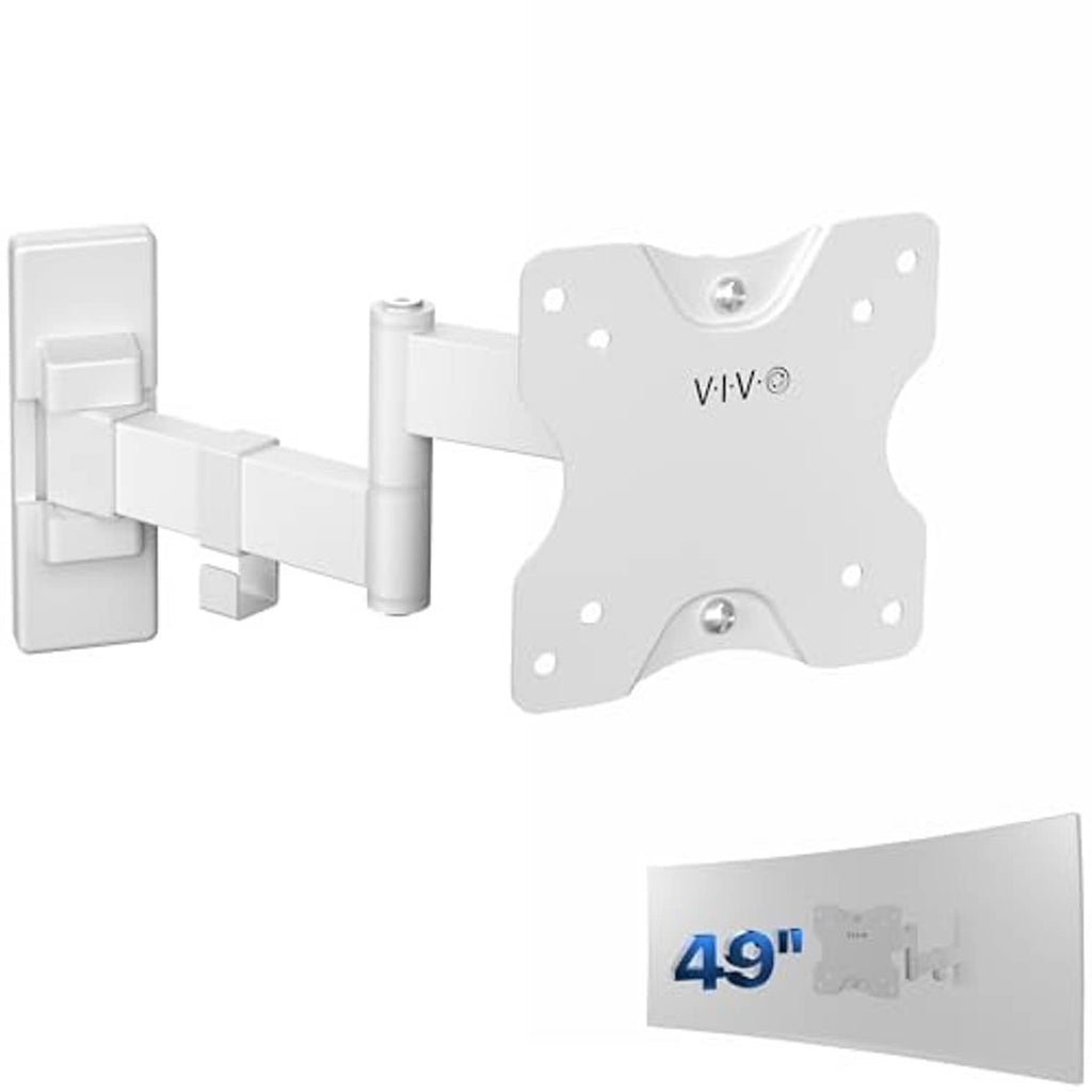 White full-motion VESA wall monitor mount with adjustable arm and mounting plate