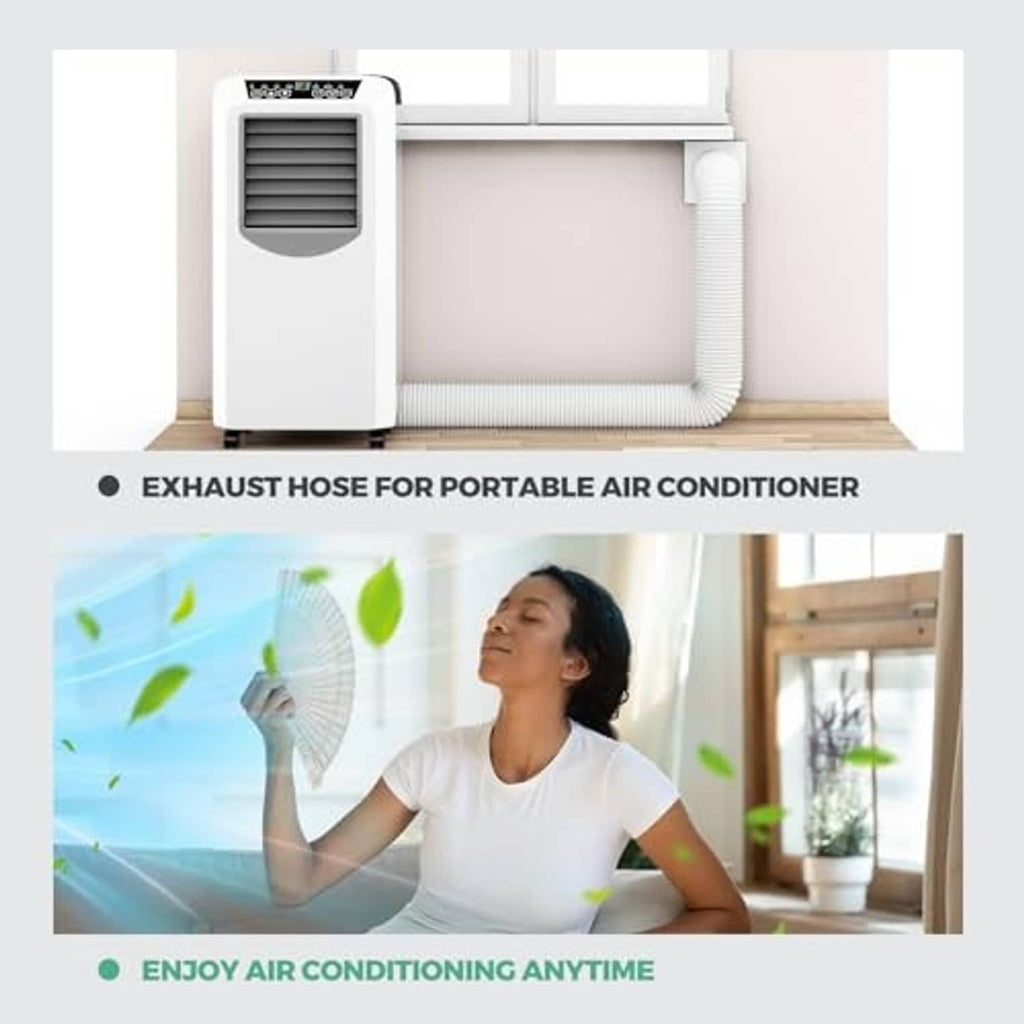 White portable air conditioner exhaust hose and window hose kit setup