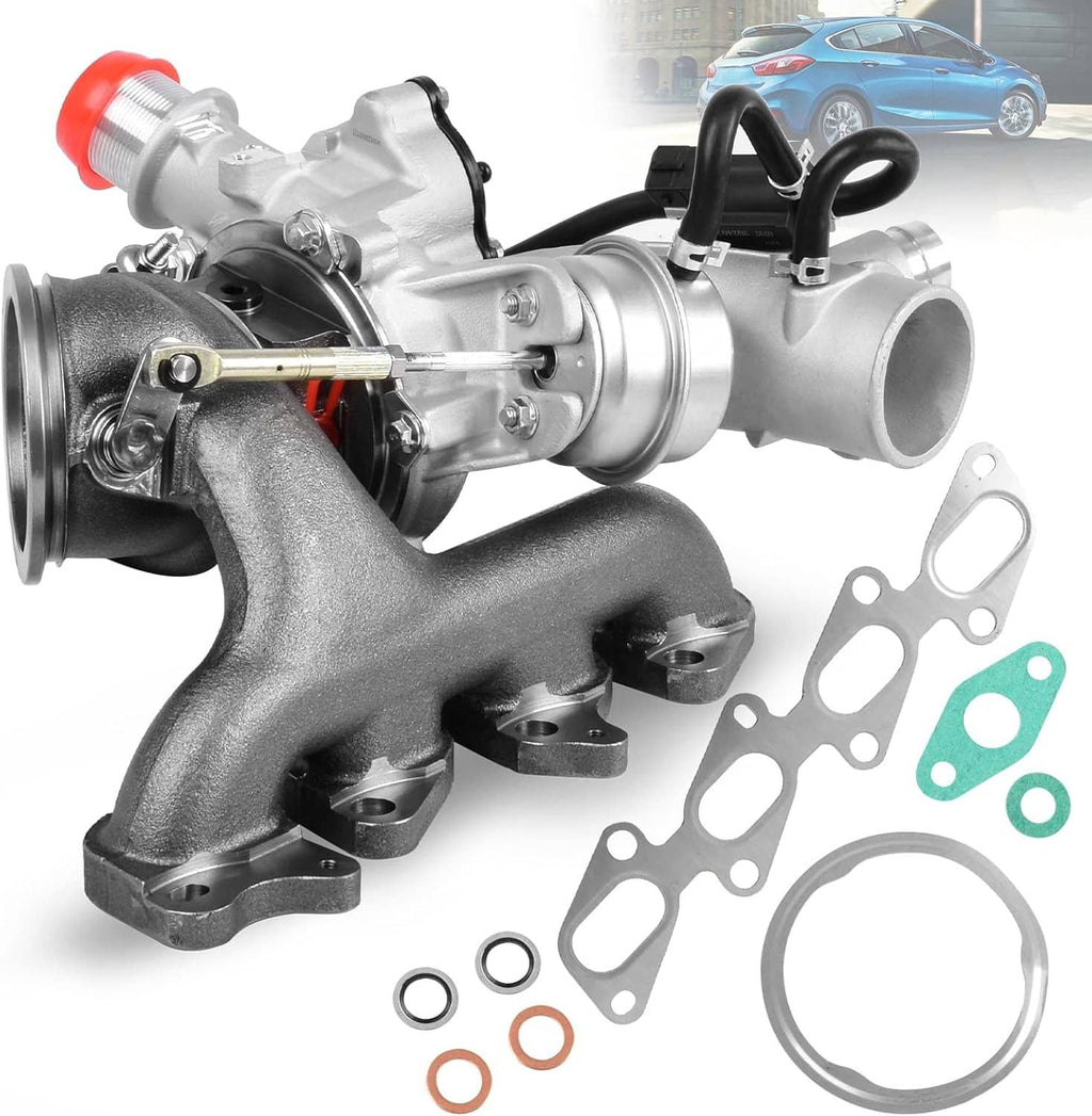 Turbocharger with mounting flange, hoses, and included gaskets and seals
