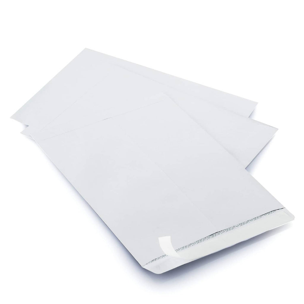 White security catalog envelopes with self-seal flap and inner edge visible