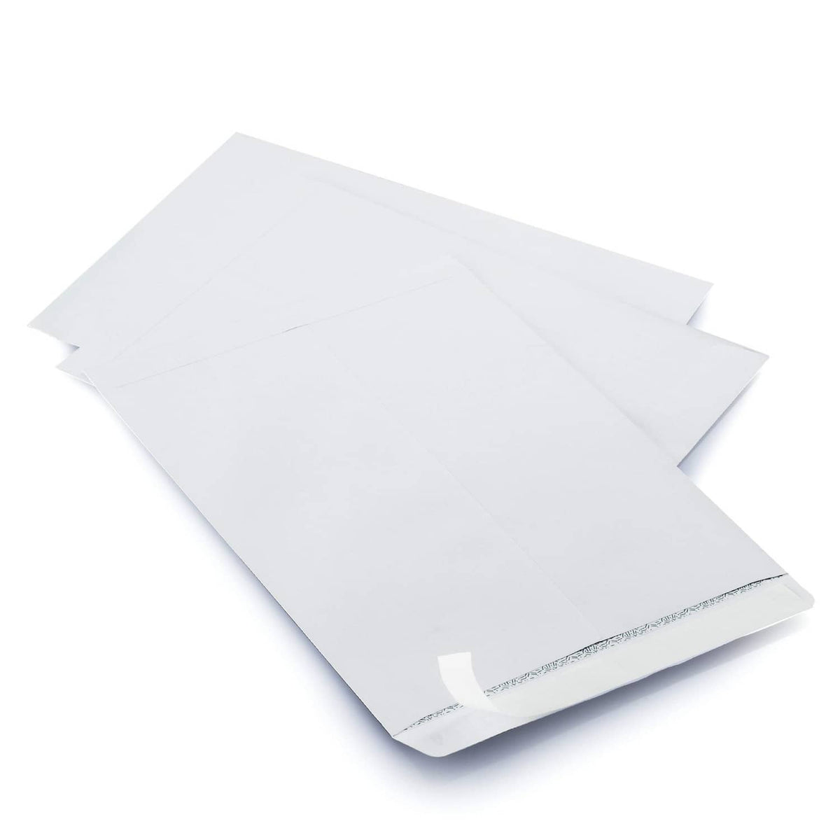White security catalog envelopes with self-seal flap and inner edge visible