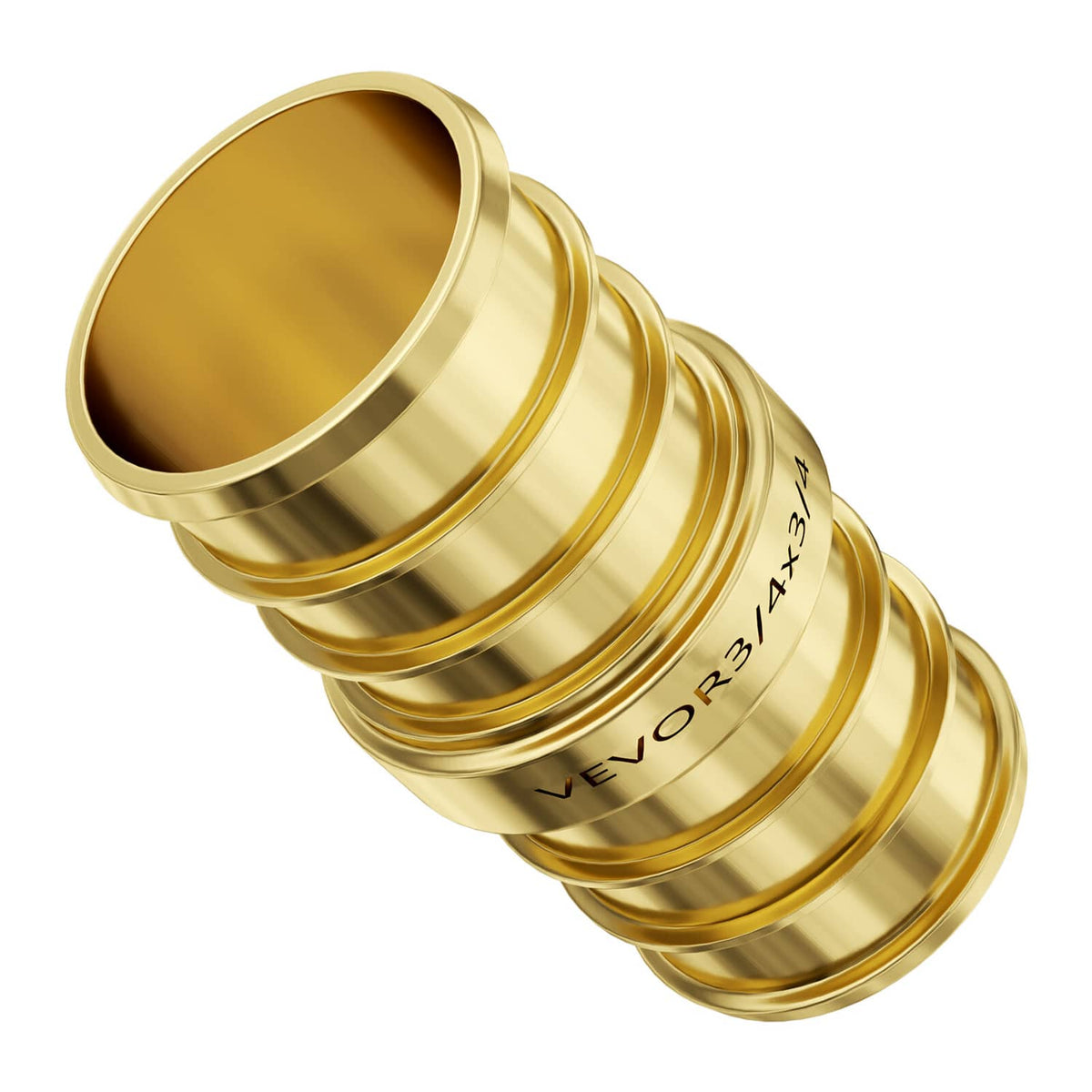 Brass straight-through pipe clamp fitting with ridged rings and open end