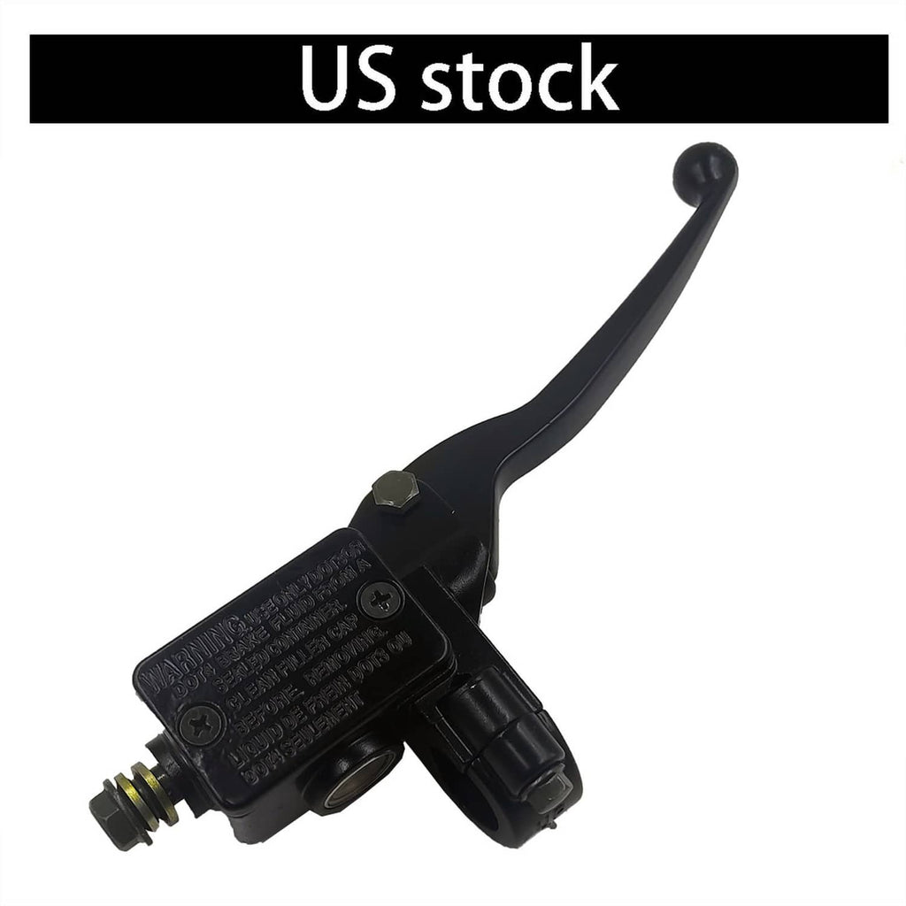 Brake master cylinder with black lever and fluid reservoir, front brake control part