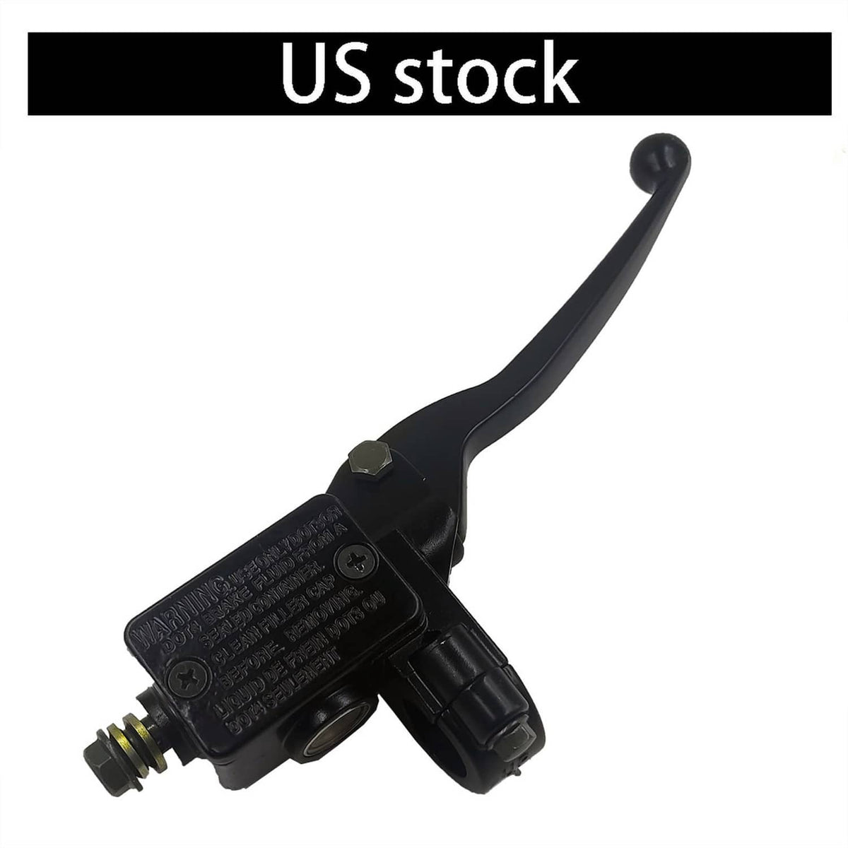 Brake master cylinder with black lever and fluid reservoir, front brake control part