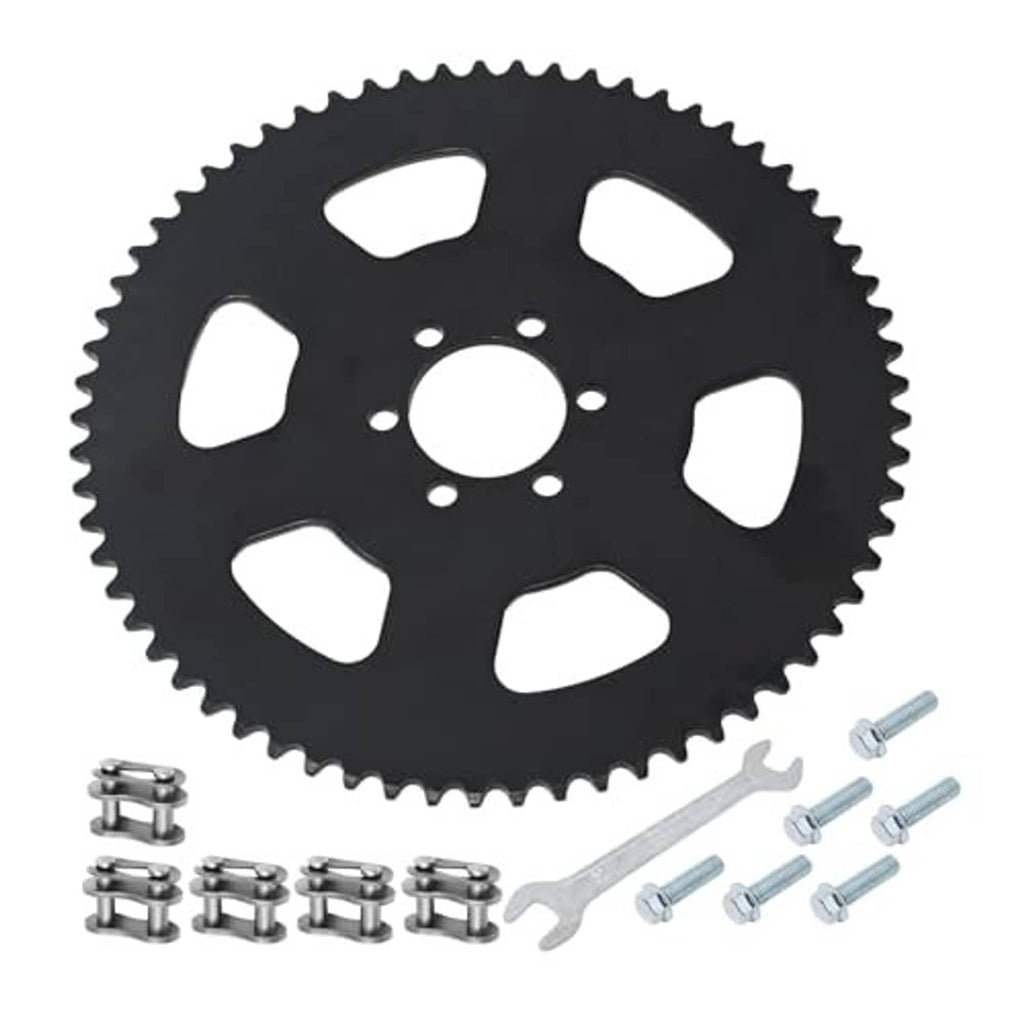 Black 65-tooth rear chain sprocket with mounting holes and included chain pins