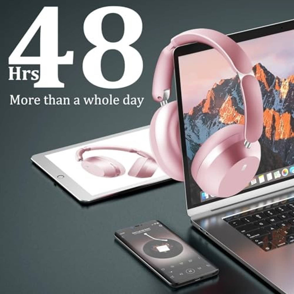 Pink wireless over-ear headphones shown from front with closed ear cups