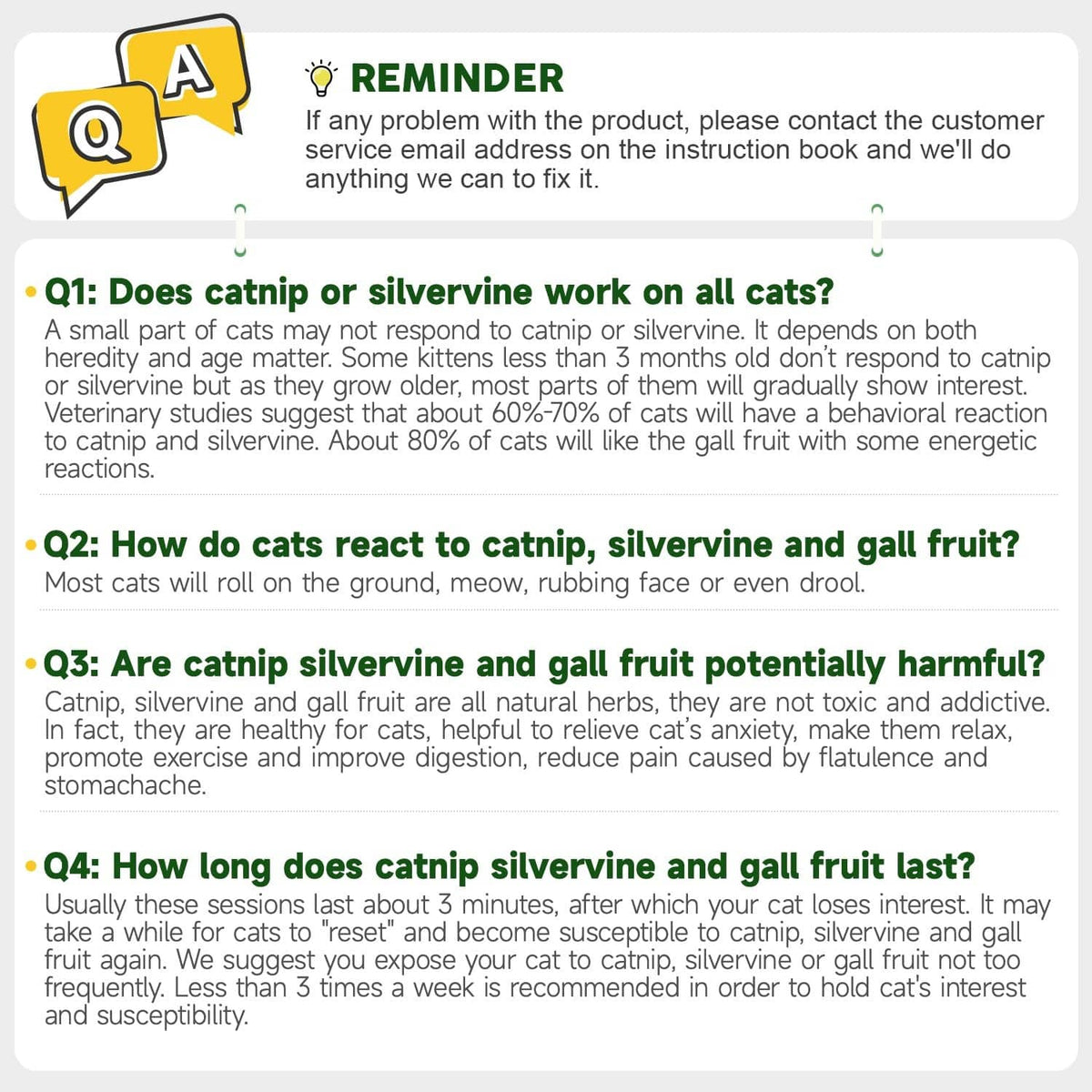 Catnip toy ball care and safety information