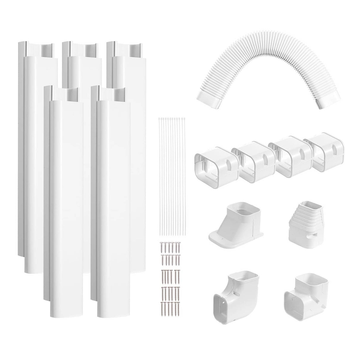 White line set cover kit parts: straight covers, curved elbow, and L-corner connectors
