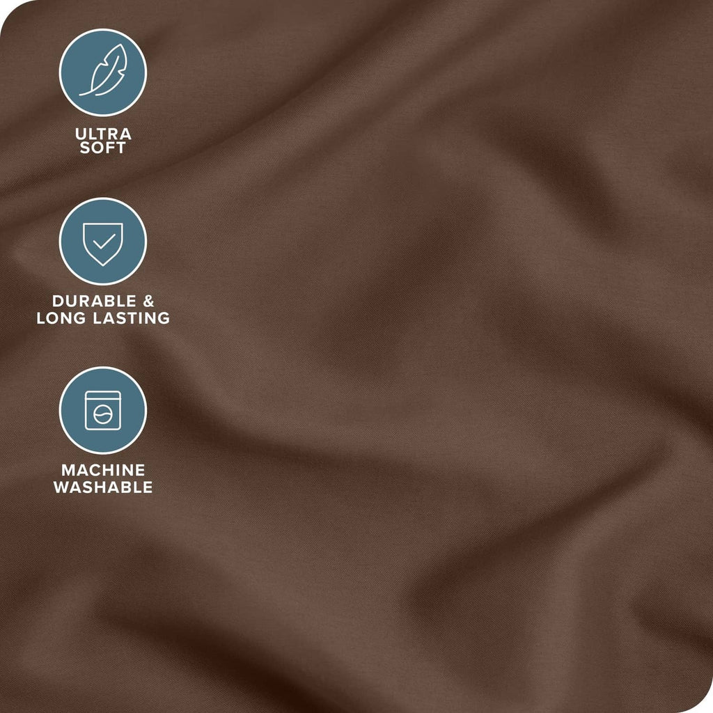 Cocoa brown microfiber pillowcase fabric with soft drape texture close-up