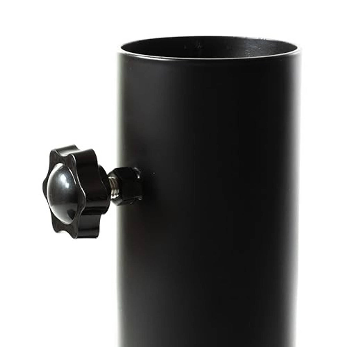 Black tire mount tube with side clamp and threaded opening