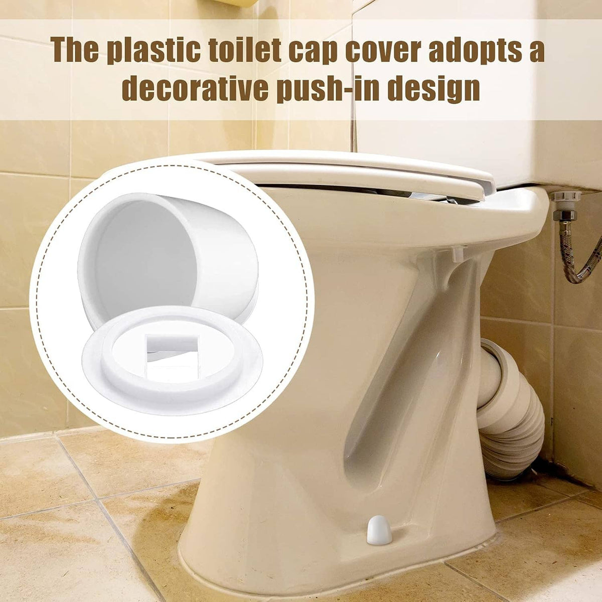 White plastic toilet cap covers with push-in design, round cove style