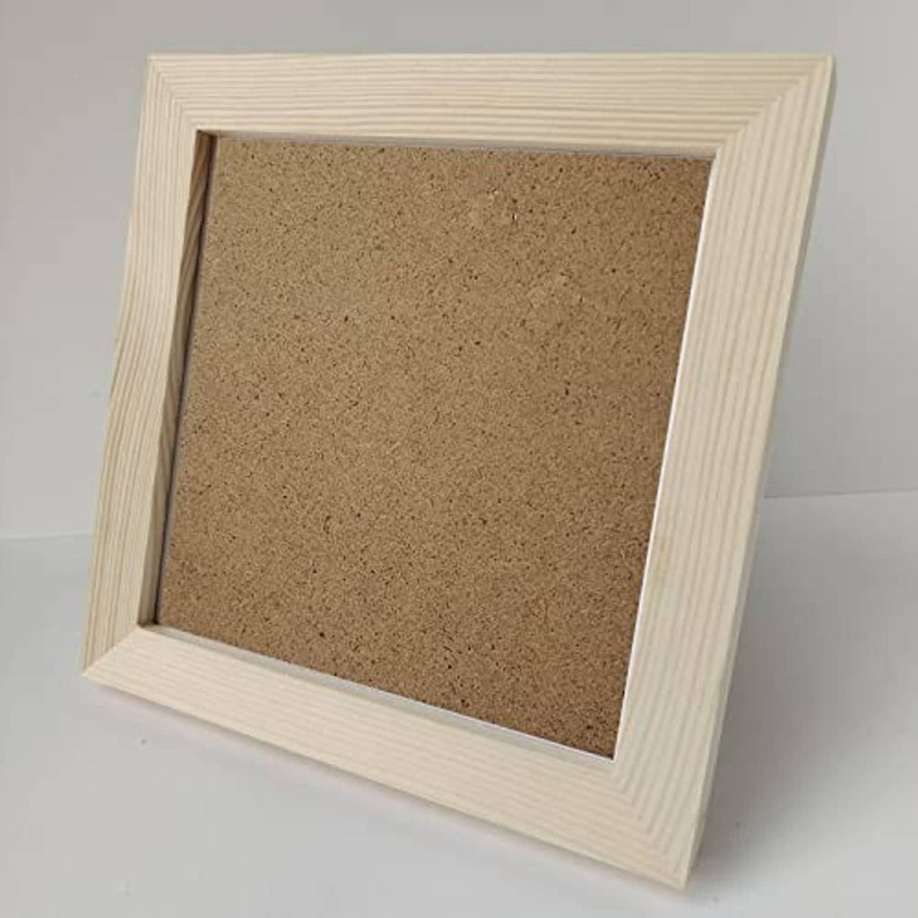 6x6 square solid wood photo frame, angled front view with cork backing board