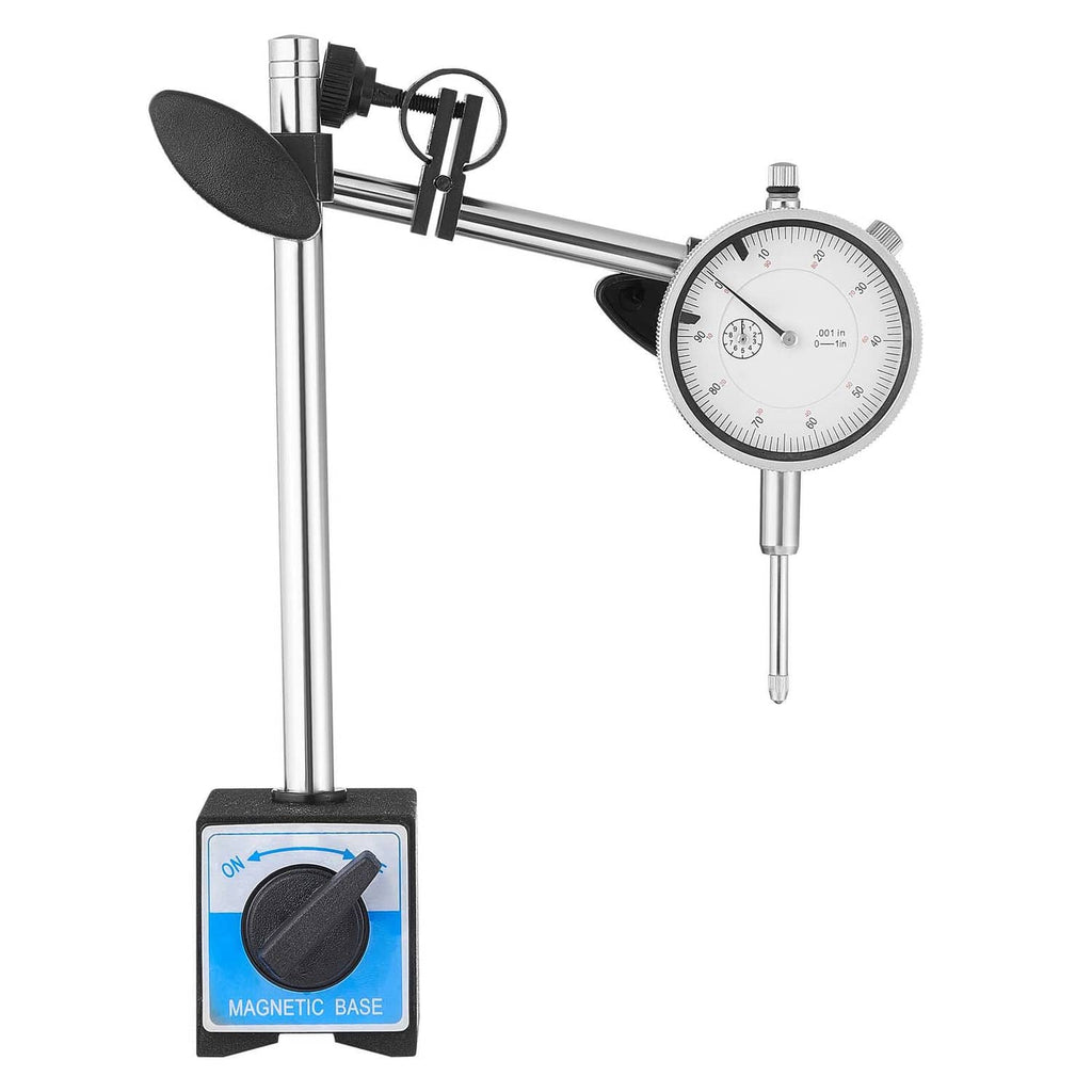 Dial test indicator gauge on dual-rod stand with magnetic base and probe holder