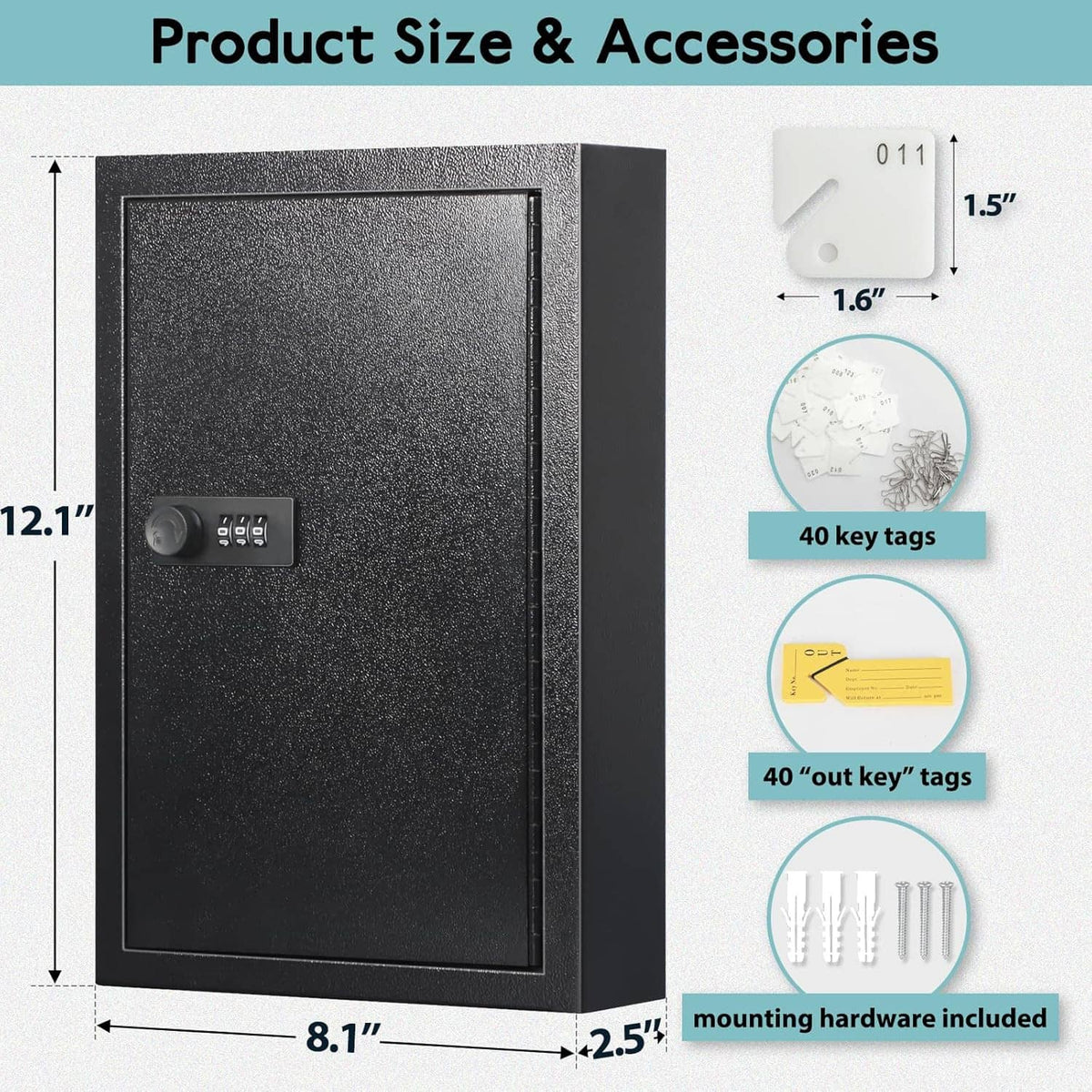 Wall-mount key lock box with dark door and keypad code panel