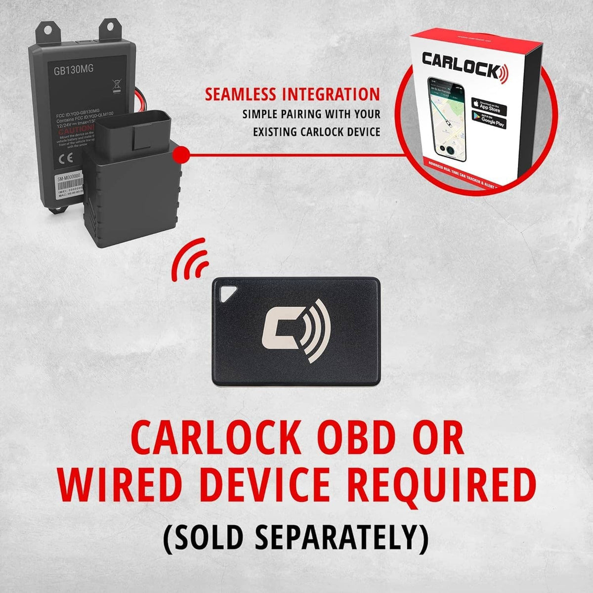Black CARLOCK Tag 2.0 Bluetooth security tag with antenna icon and device link diagram