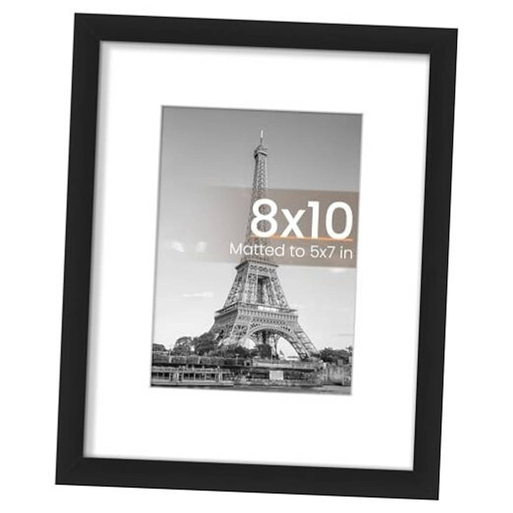 Black 8x10 picture frame with white mat and 5x7 photo opening