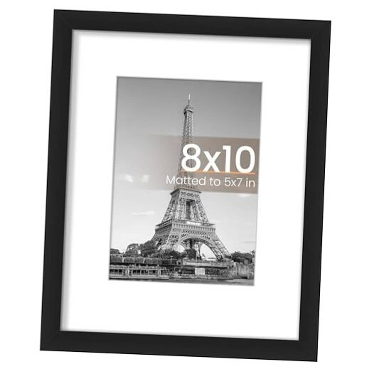 Black 8x10 picture frame with white mat and 5x7 photo opening