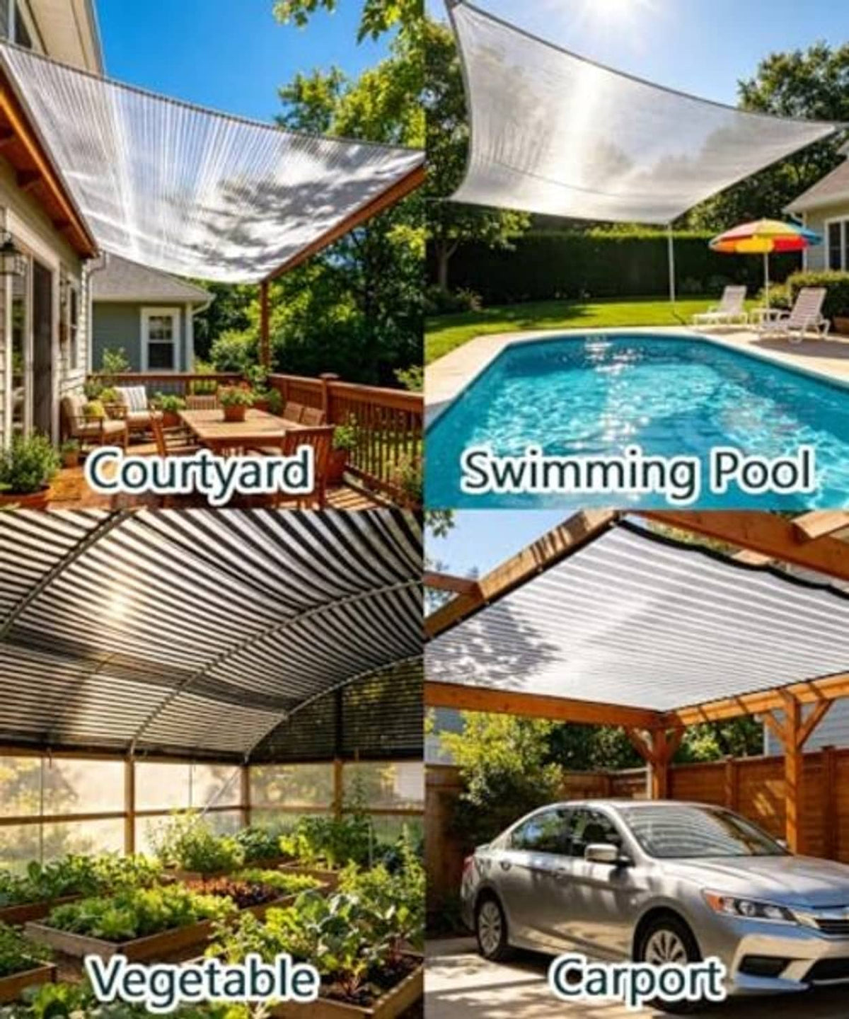Silver sun shade cloth canopies for outdoor patio, pool, garden, and carport coverage