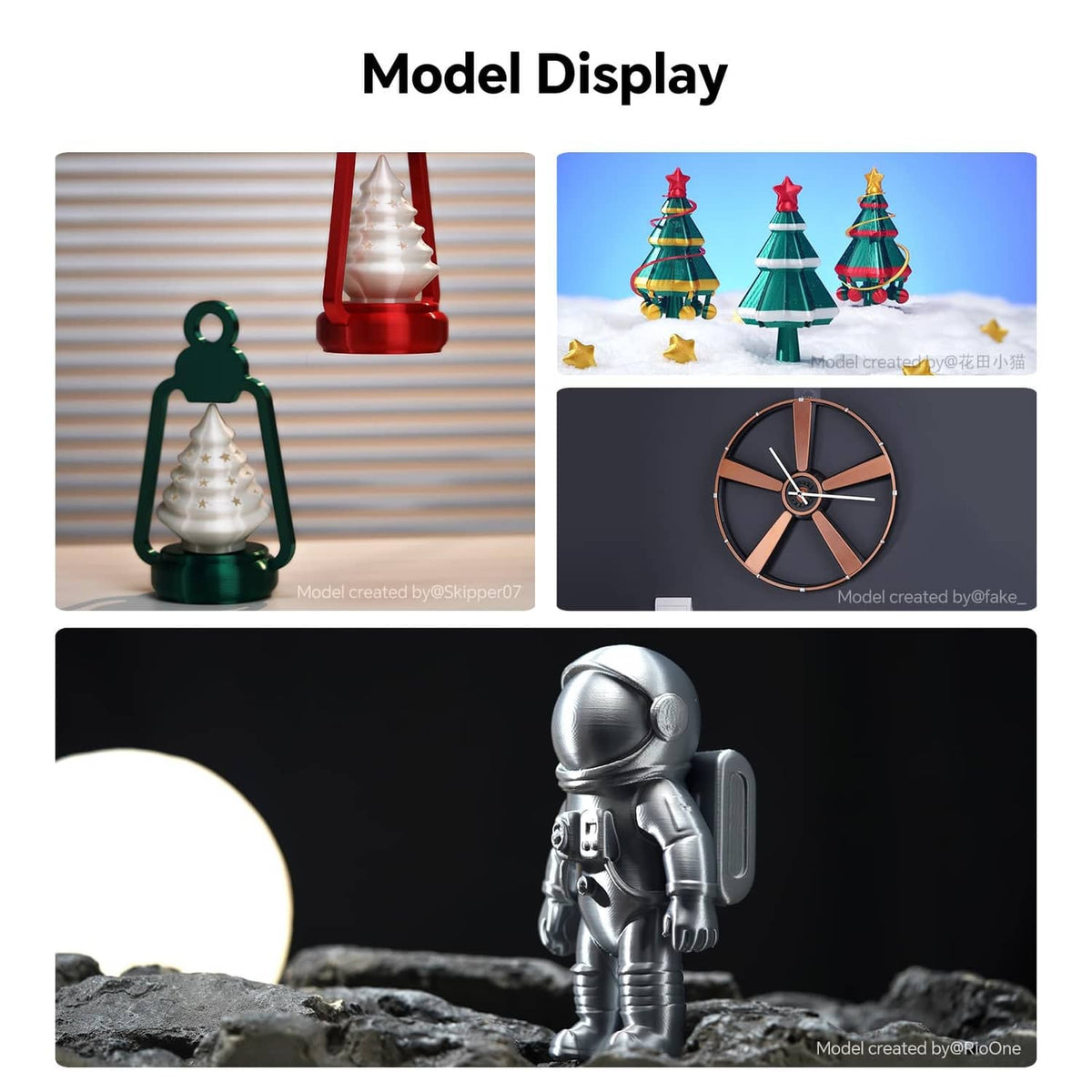Assorted luster silk filament holiday and sci-fi 3D-printed model display sets