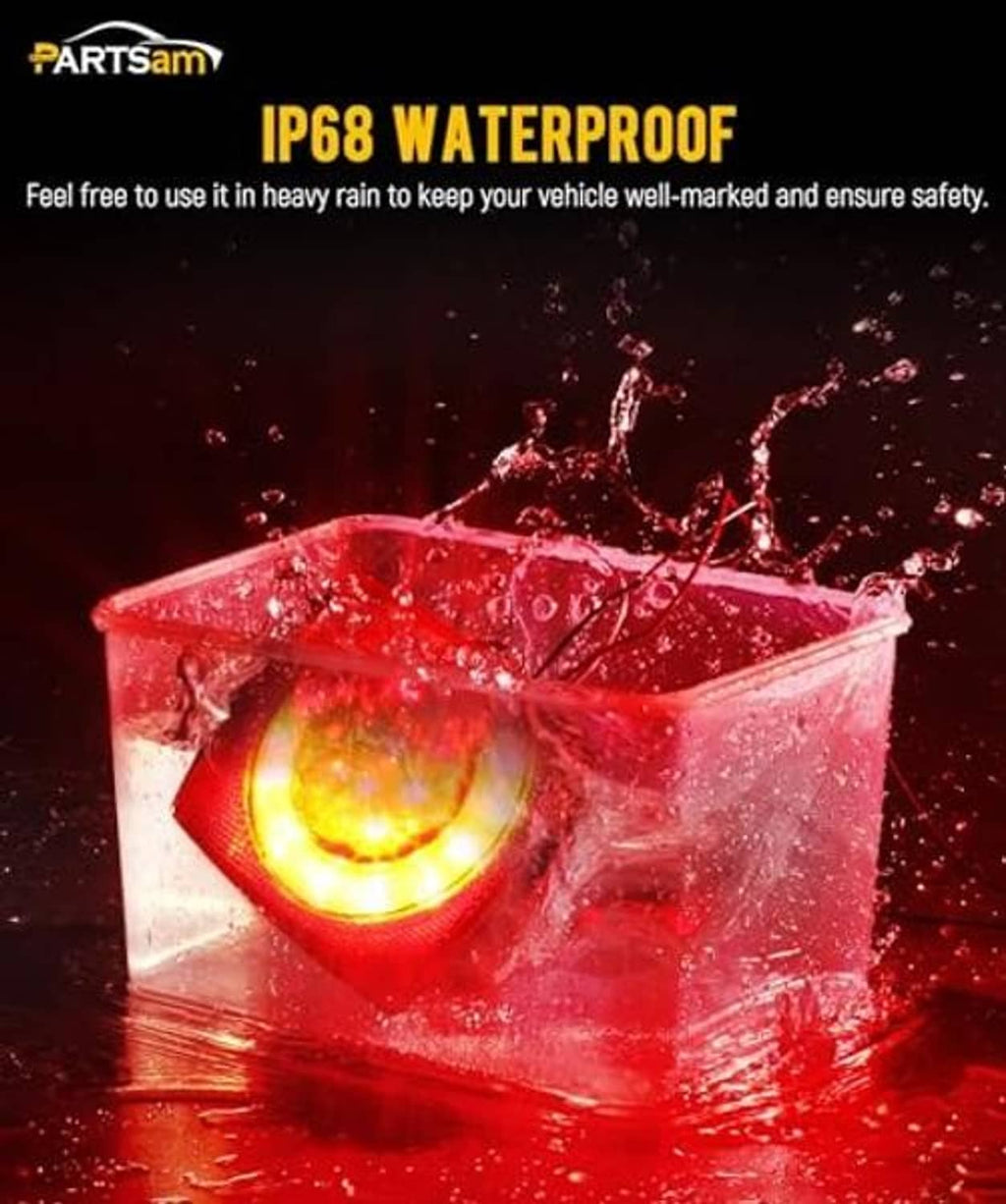 Submersible square red LED trailer tail light glowing in water, waterproof design
