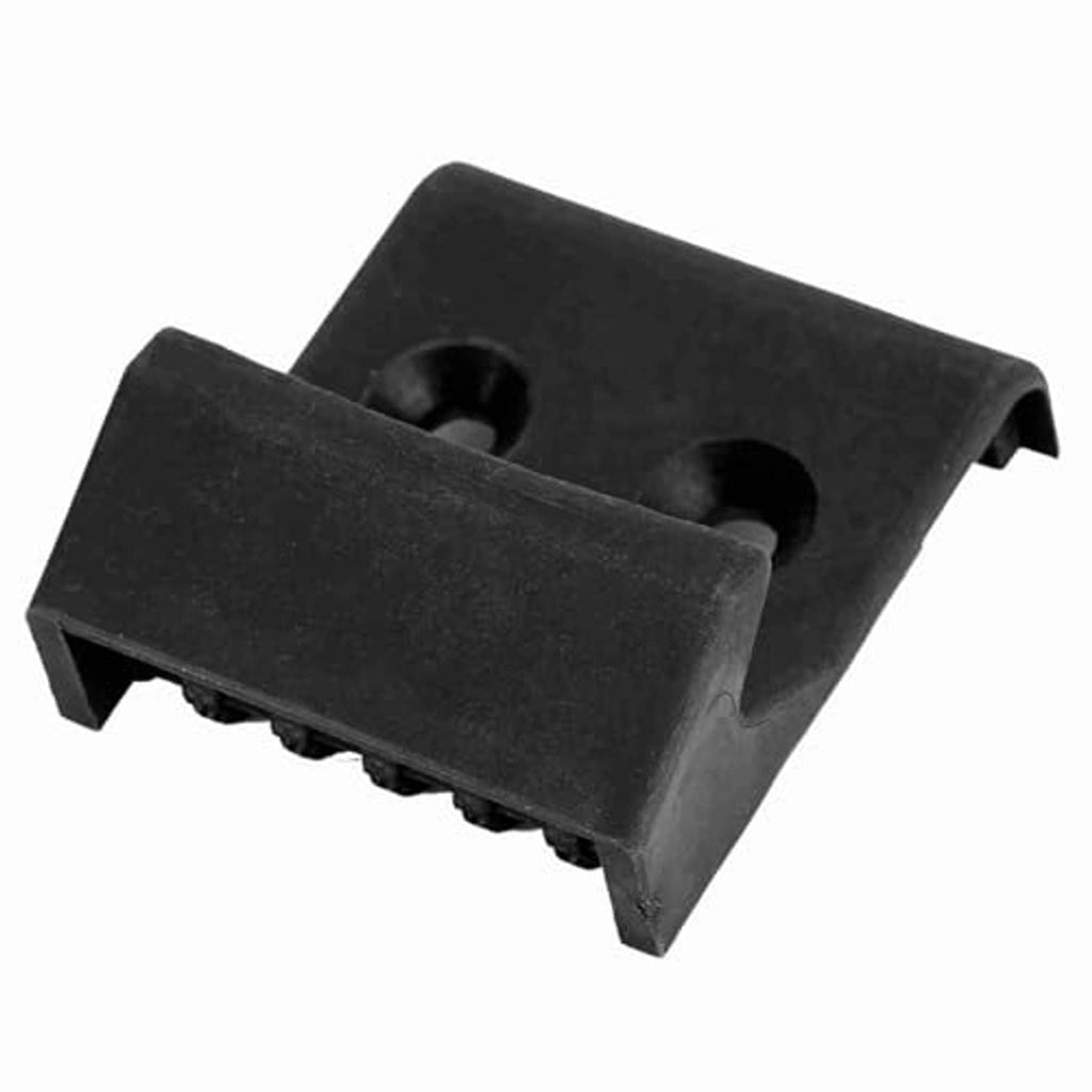 Single black tire changer jaw clamp cover with two recess holes and toothed edge