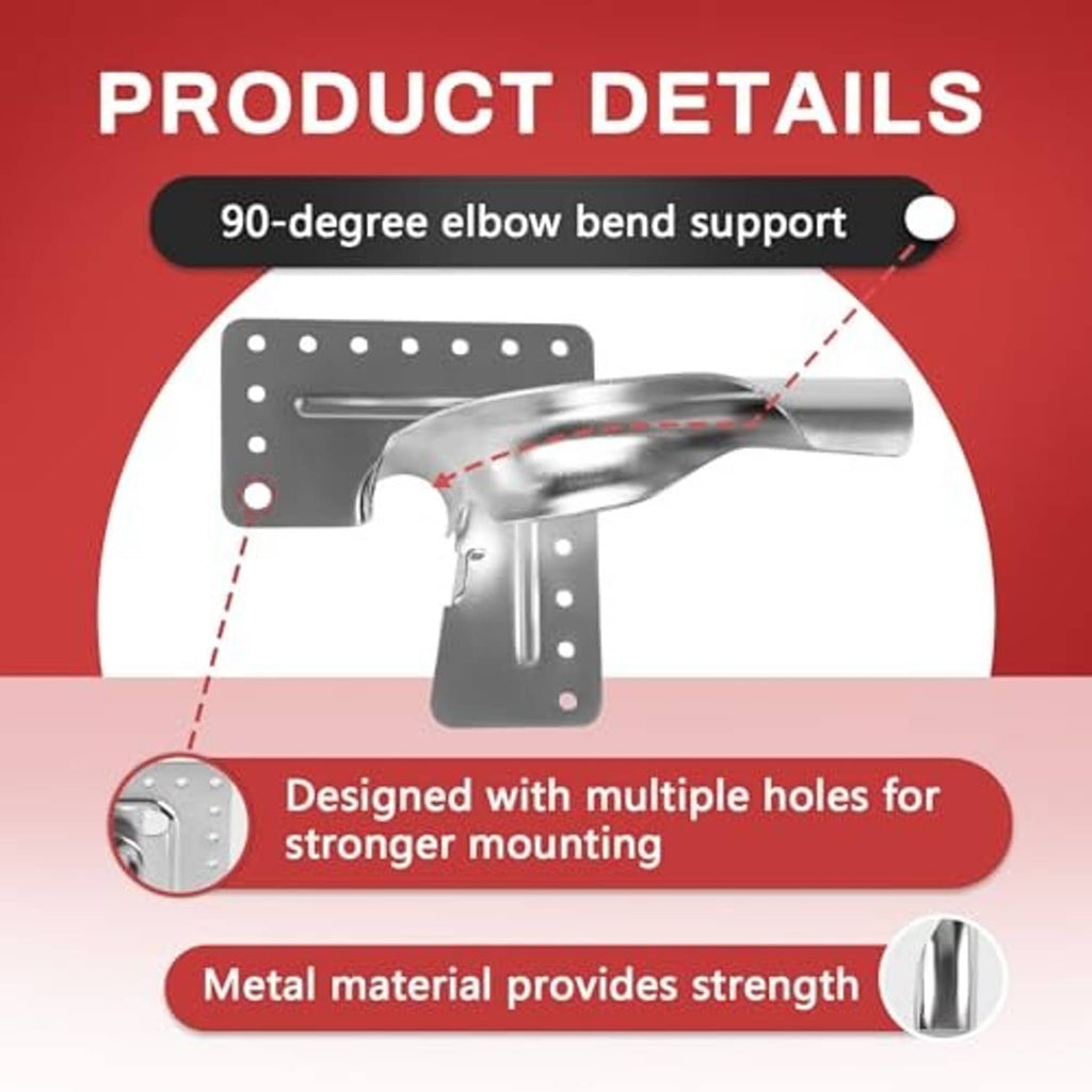 90-degree metal tubing elbow bend support with nail flange plate and mounting holes