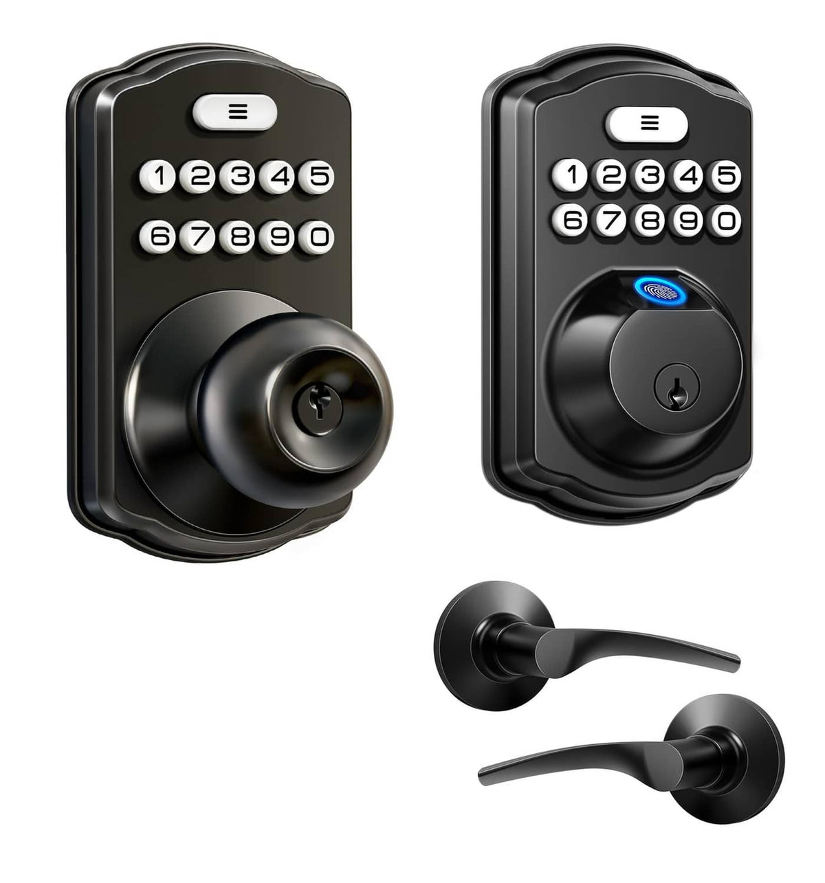 Keypad door lock with round thumb-turn lever handle set, dark finish