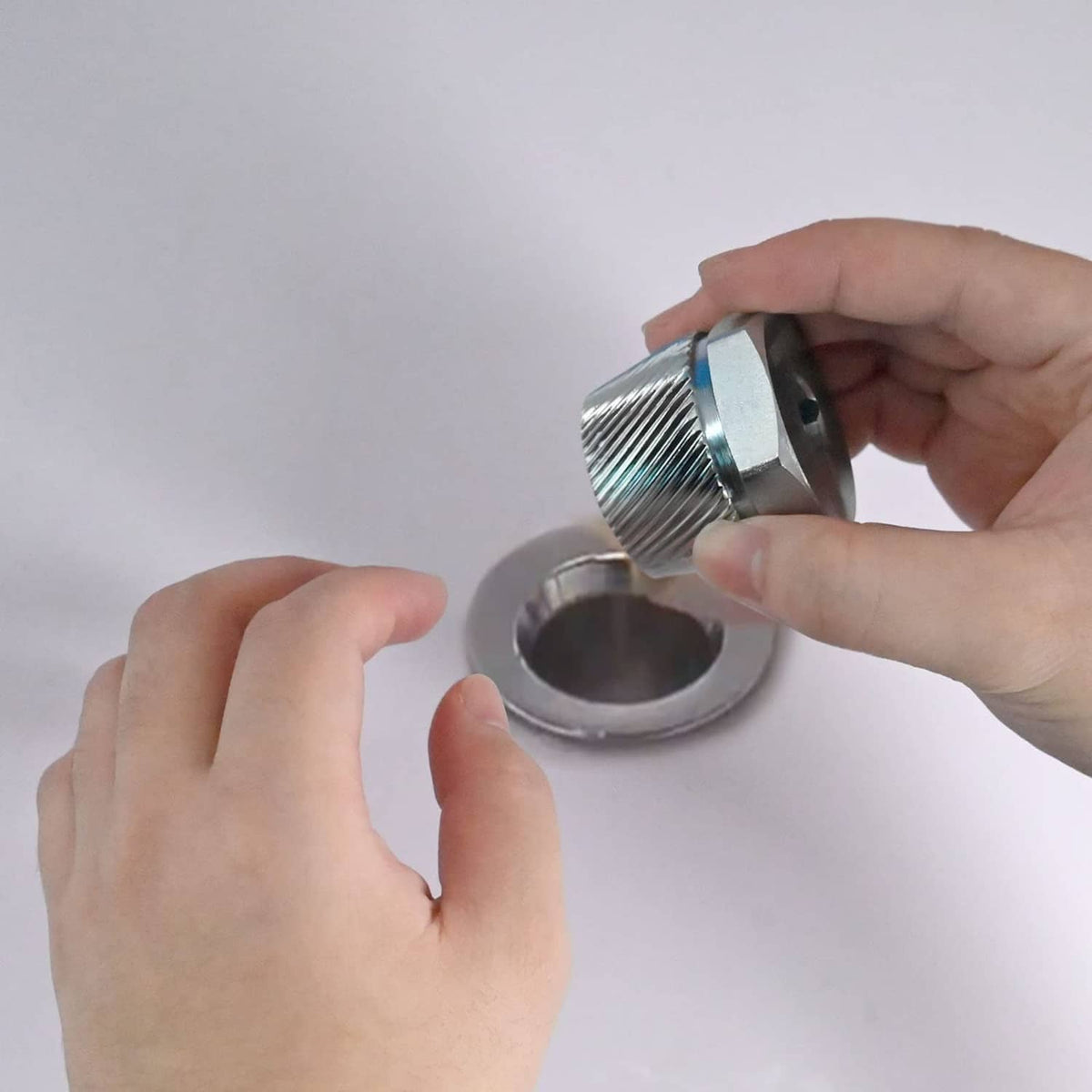 Chrome hex drain extractor accessory with star socket for removing tub drain parts