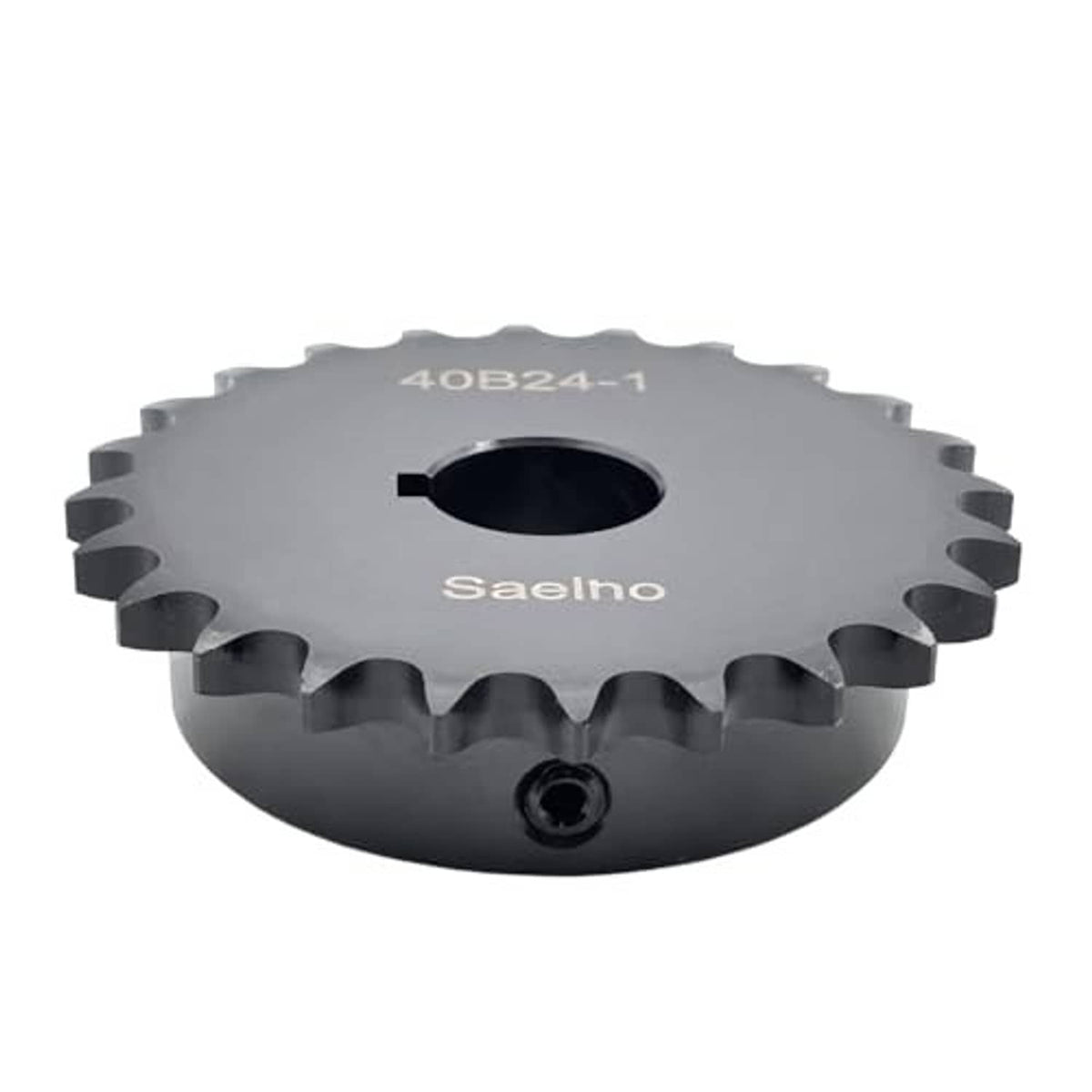 Roller chain sprocket, dark gray, 40B24-1 and Saelno text; central bore