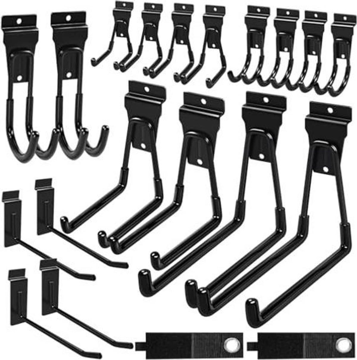 Black slatwall hook accessories, multiple curved hooks with square back plates