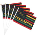 Handheld Juneteenth mini flags set with white poles, stars, stripes, and “JUNETEENTH” text