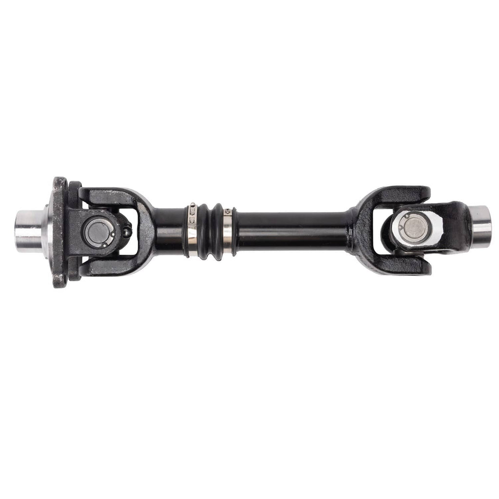 Rear propeller drive shaft assembly with both yoke ends and rubber coupler
