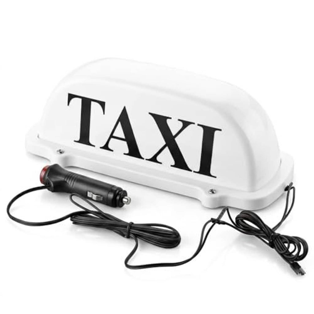 White taxi LED roof light with power adapter and bundled black cords