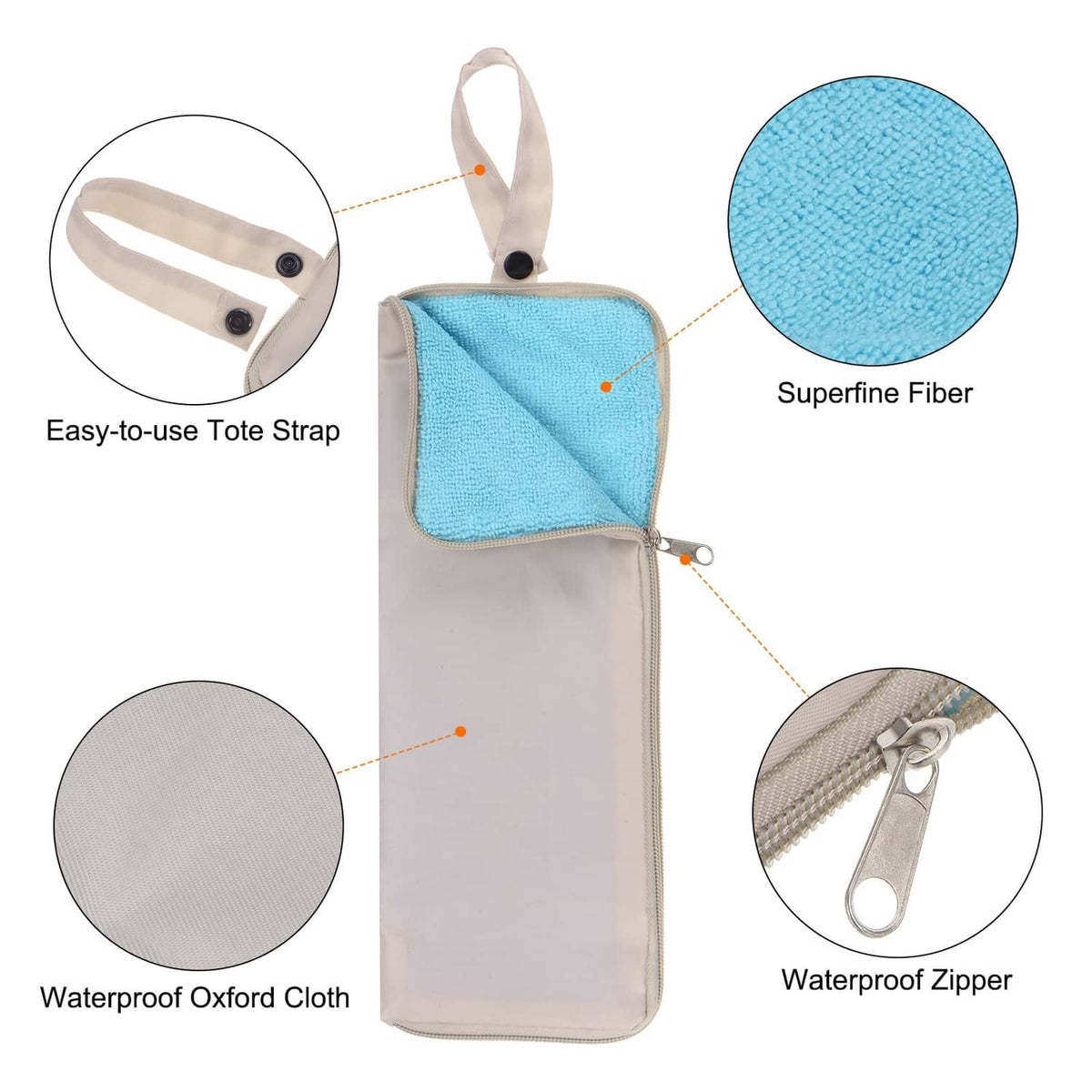 Waterproof oxford umbrella bag with zip, loop strap, and blue microfiber lining