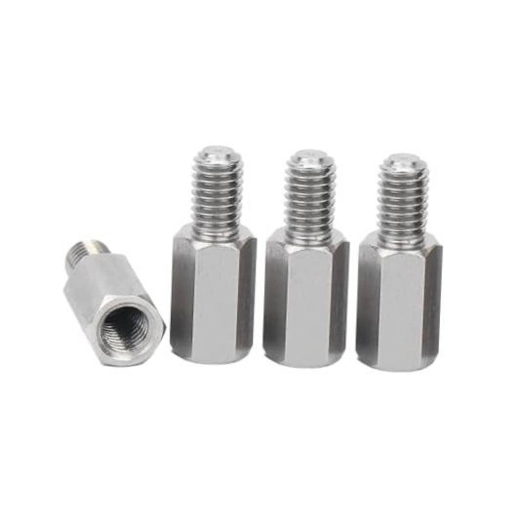 Metal wall-mount spacer adapter set with threaded bolts, 4-piece hex posts
