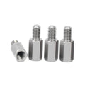 Metal wall-mount spacer adapter set with threaded bolts, 4-piece hex posts