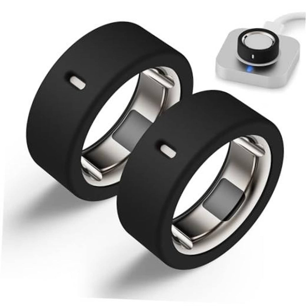 Black silicone Oura ring protector covers, two-piece set with cutouts