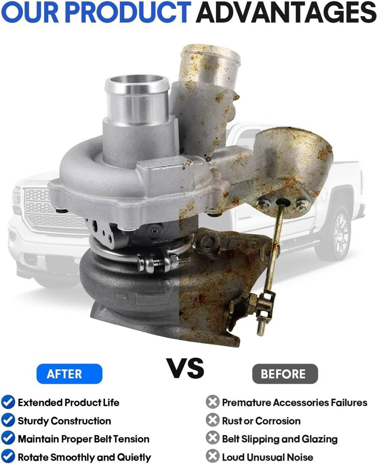 Turbocharger kit after vs before comparison with rusty engine part