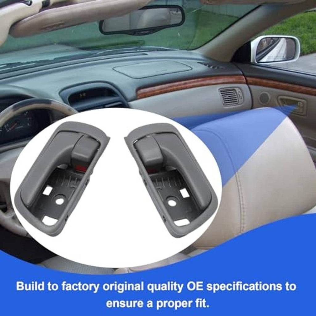 Pair of gray interior door handles with red switch, near door panel view