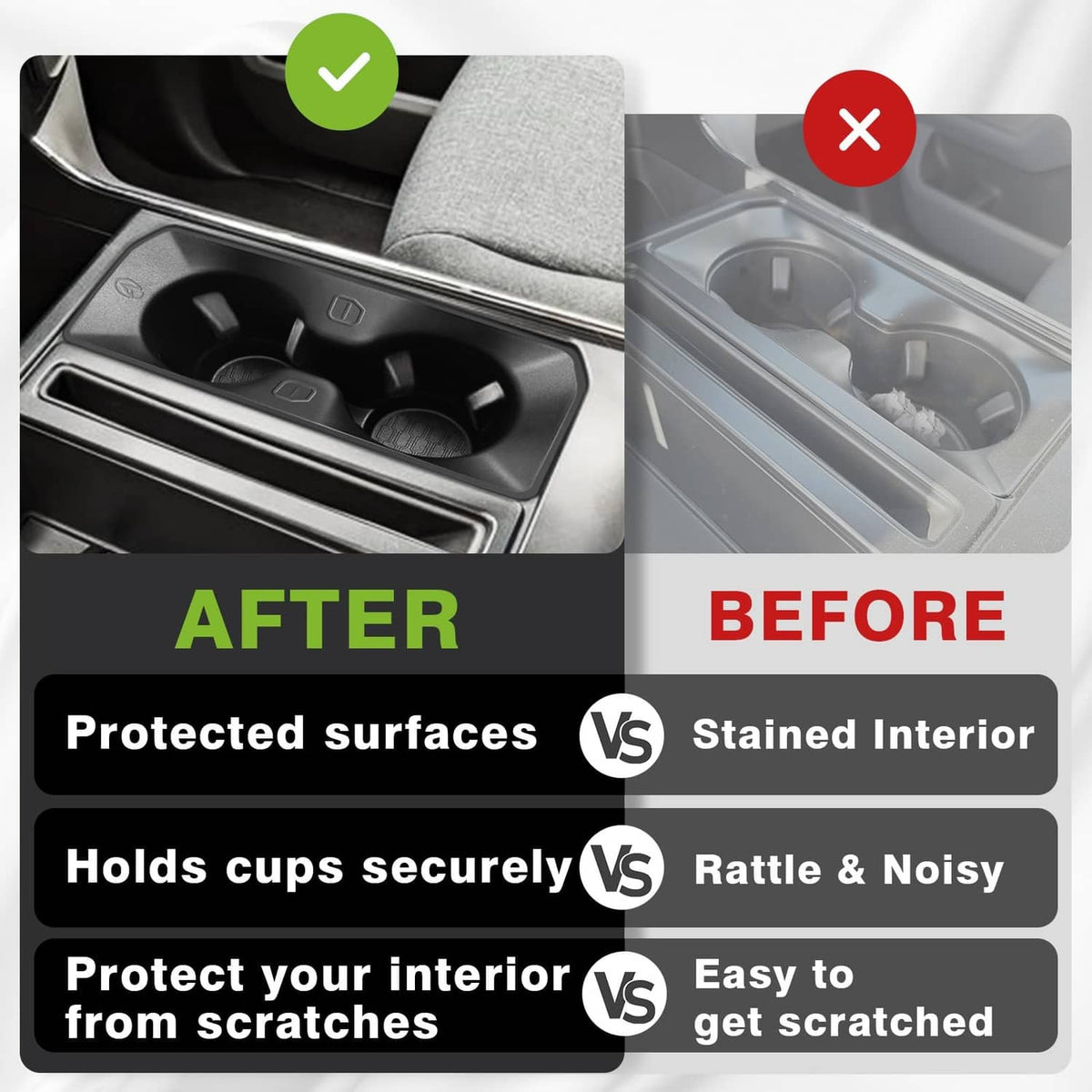 Black cup holder insert showing protected cup wells with textured non-slip surface