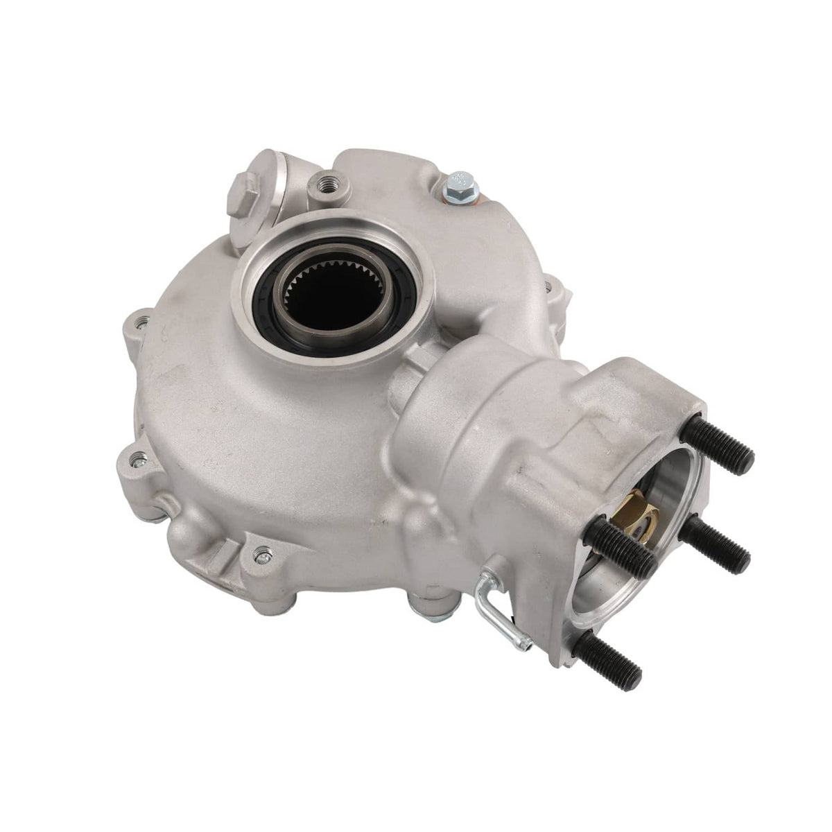 Rear differential wheel hub assembly with bearing opening and mounting bolts