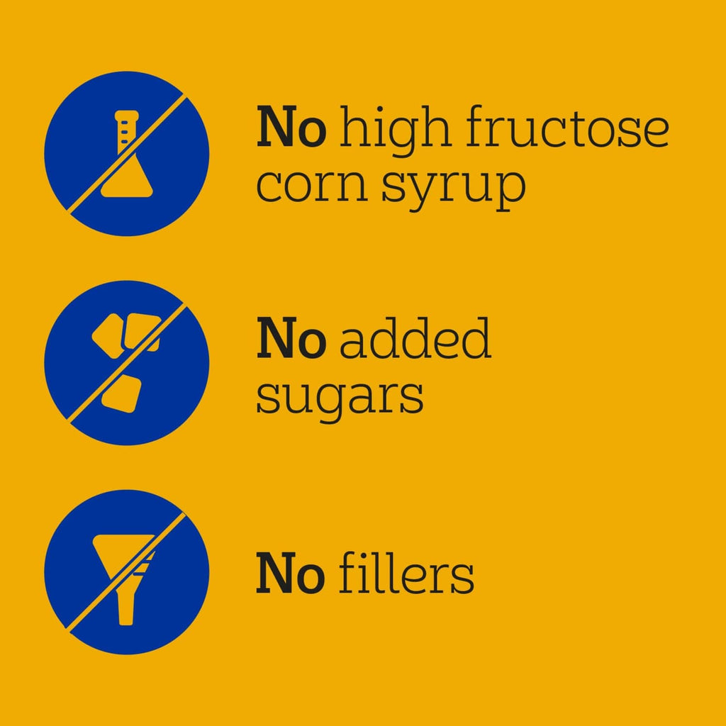 No high fructose corn syrup, no added sugars, no fillers icons