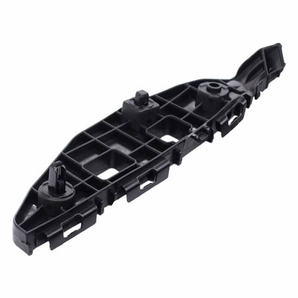 Black molded plastic bumper bracket retainer bar with mounting clips and holes