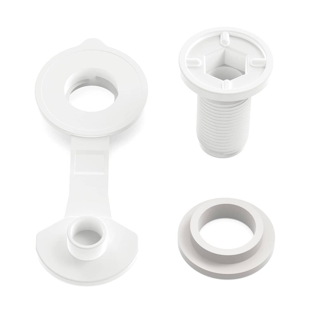 Cooler drain plug assembly with white plastic gasket and threaded shaft, replacement parts