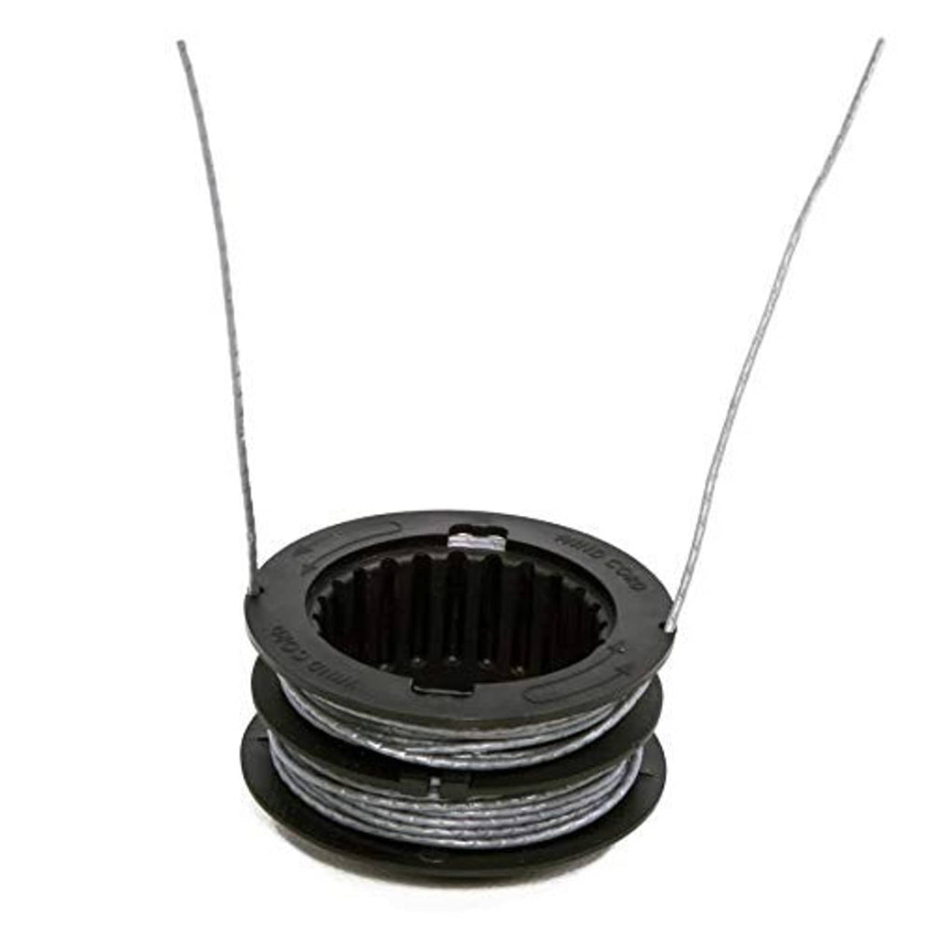 Greenworks replacement string trimmer spool with exposed ends of silver line