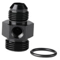 Black metal AN fitting adapter with O-ring, male threaded ends