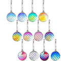 Set of zipper pull charms: round iridescent scale discs with silver metal tabs