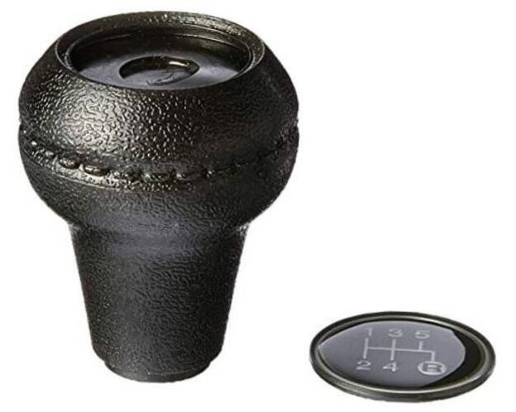 Black textured manual shift knob with top opening and gear-number insert plate