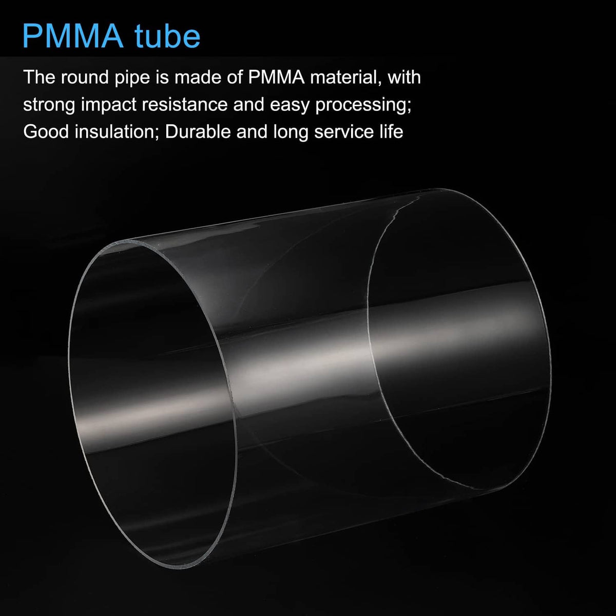 PMMA acrylic round tube with smooth reflective surface and open ends