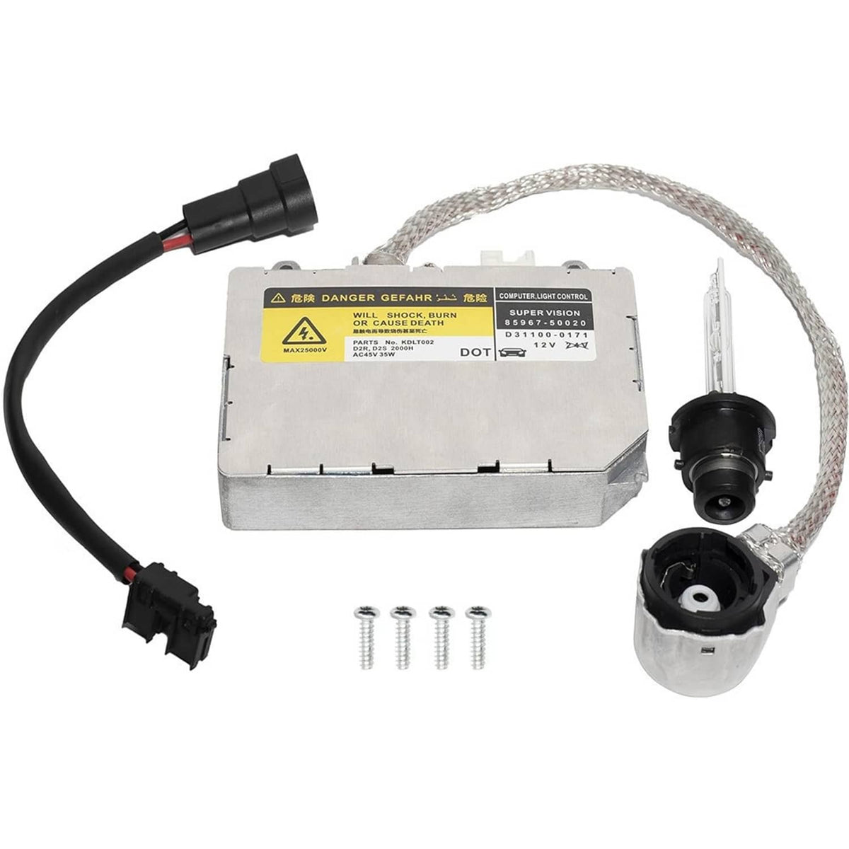 HID xenon ballast control module with wiring harness and lamp base